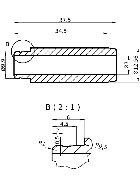 POL-PR-MER34M Valve guides (7/12.56x37.5mm), id: 1116 - 2/2