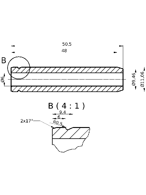 POL-PR-MI05 Valve guides (6/11.06x50.50mm), id: 8105 - 2/2
